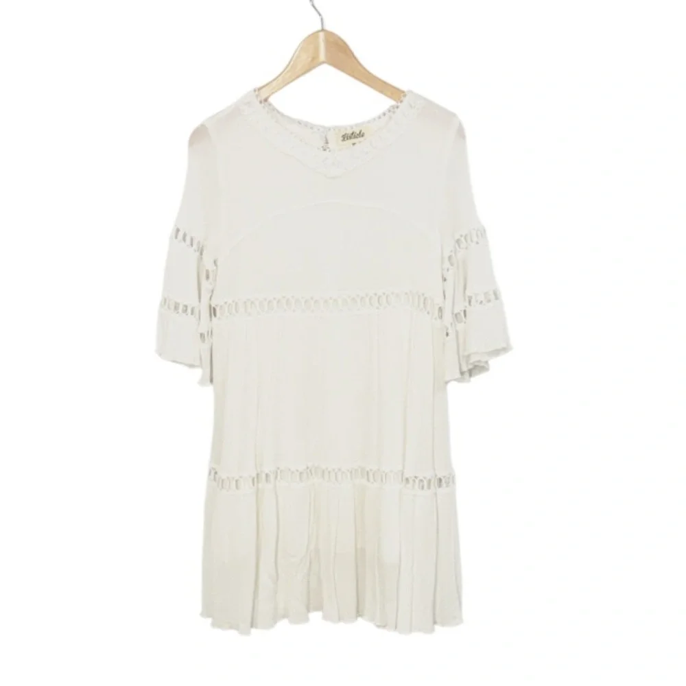 LISTICLE Ivory Babydoll Dress 3/4 Sleeves Key Hole Back Size Medium
